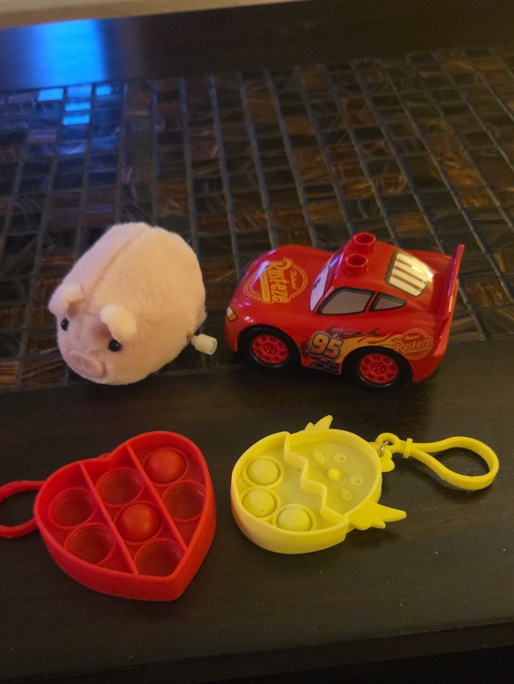 Red Lightning McQueen Duplo Lego Toy Car And Wind Up Pig With Fidgets Bundle